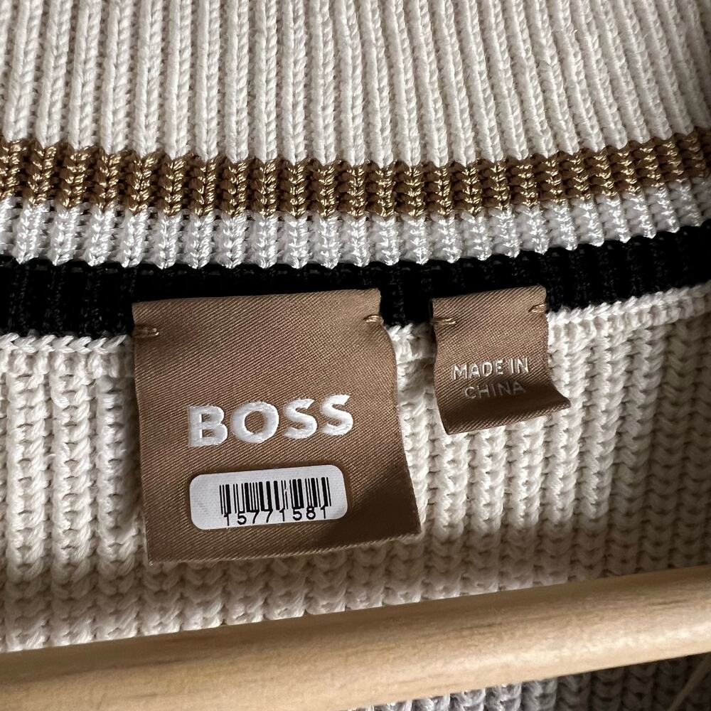 BOSS Hugo Relaxed Fit Cotton Silk Striped V-Neck Sleeveless Vest Sweater Size XL - Picture 9 of 13